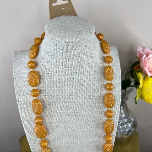 Vintage 80’s Golden Yellow Orange Beaded Necklace 34” Length - Picture 4 of 5